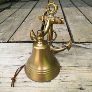 Vintage Brass Ship Boat Bell Anchor Nautical Wall Mount Door Bell Large 7''